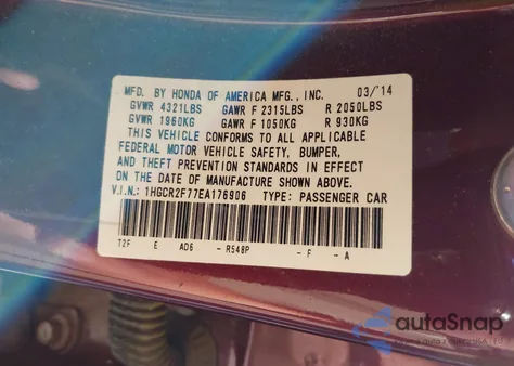 2014 Honda Accord Ex from USA, damaged, VIN 1HGCR2F77EA176906